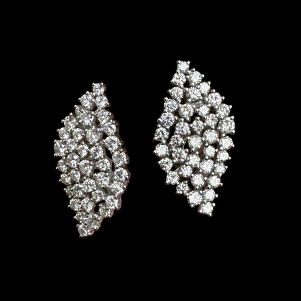 Radiant Cluster 14K (or 18k upon request) Yellow Gold Diamond Leaf Earrings